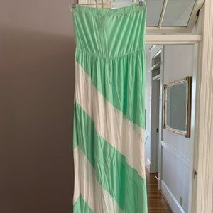 Green and White Strapless Maxi Dress, Size Small-Medium